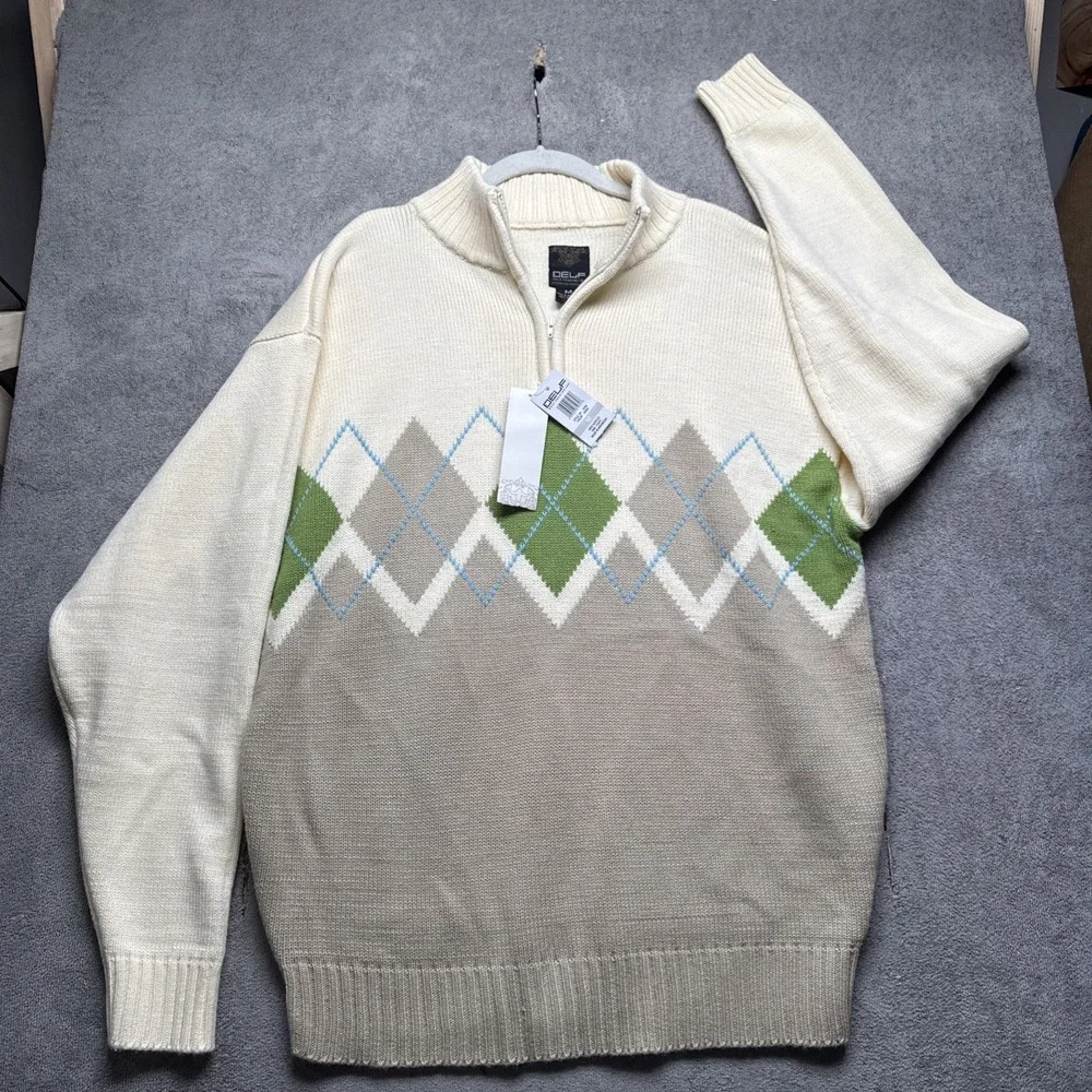 Men's Argyle‎ 1/4 Zip Sweater Delf Trading Company Preppy Golf Medium